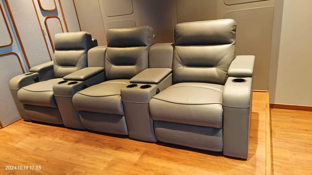 Grey Leather Home Theatre Trio